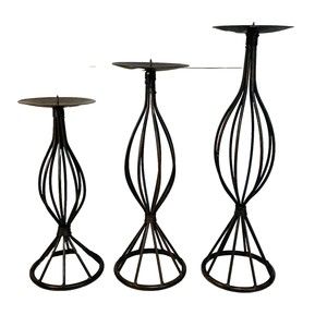 International Silver Set Of 3 Rustic Black Metal Candle Holders 10”/12”/14” ￼